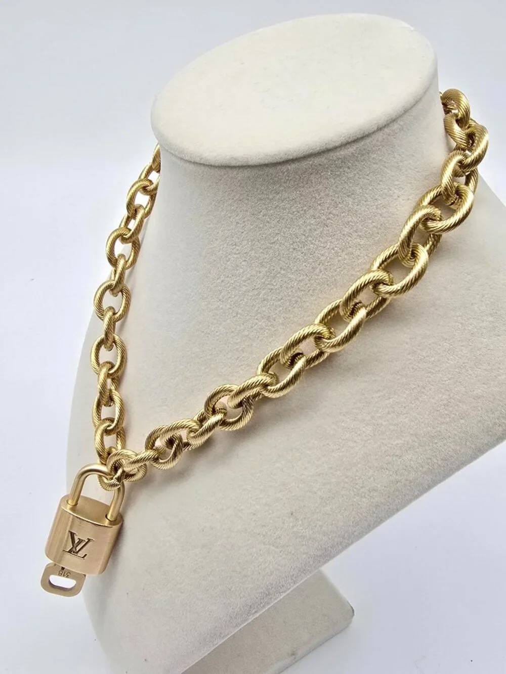 ✨ Stainless Steel Gold-Plated Necklace with Authentic Louis Vuitton Padlock ✨